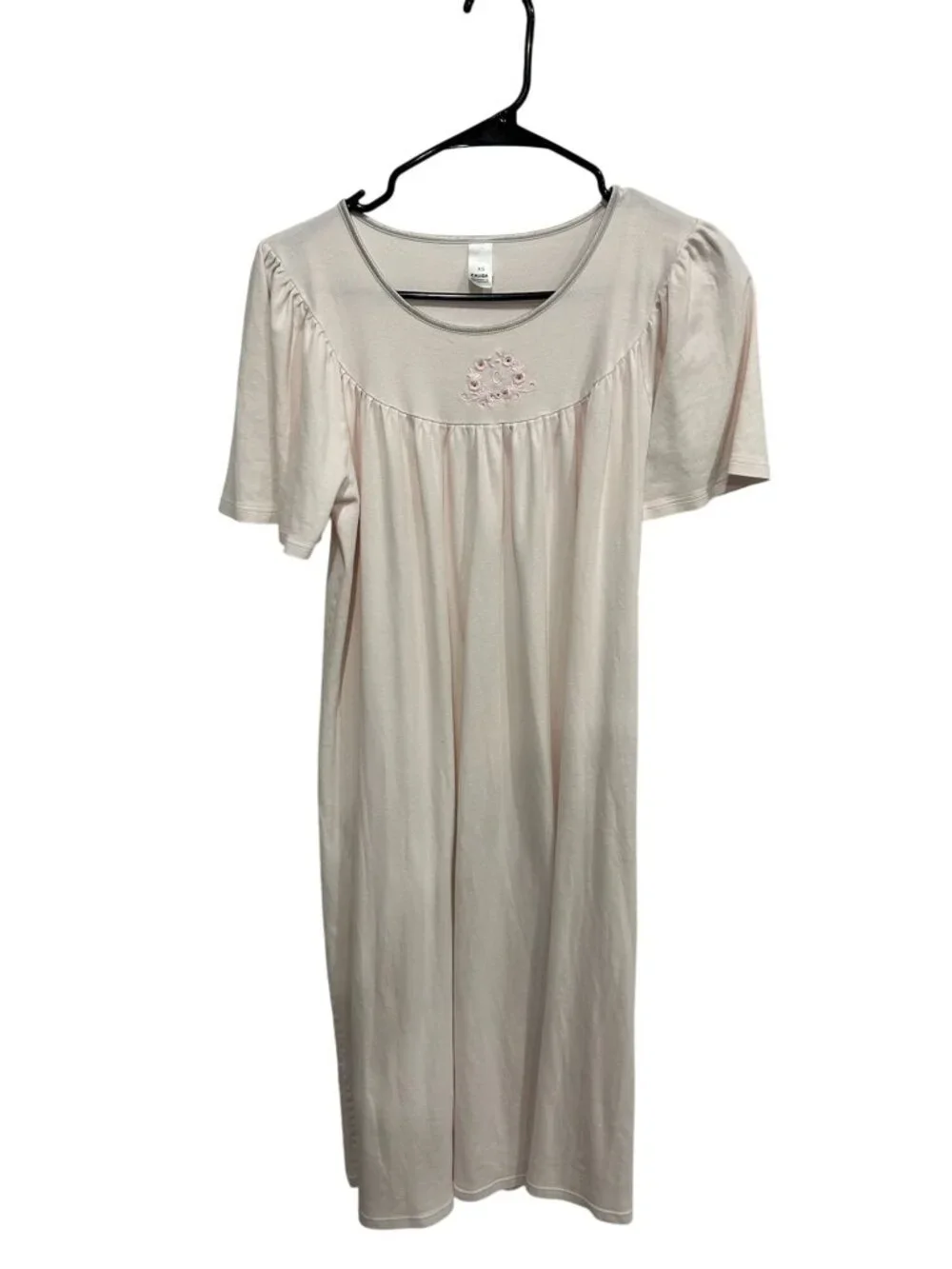 Calida XS Embroidered Cream Nightgown Cotton Short Sleeve Relaxed Calmcore Hygge